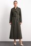 Gabardine Suede Trench Coat with Handkerchief Collar Detail Embroidery GREEN 6941