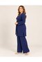 Plus-Size Cardigan-Style Knit Set with Brooch Details, Navy Blue - 4