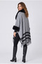 Women's Fur-Trimmed, Tasseled Knit Long Poncho with Buttons, Fur Collar, Winter Cape, Shawl - 3