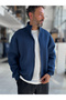 Navy Blue Collared Zipper Oversized Sweatshirt PM-109 - 6