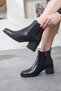 Women's Genuine Leather Heeled Boots with Elastic Side Panels