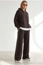 Women's Bitter Coffee Striped Detail Drapey Top and Bottom Set TKM-19000531