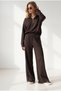 Women's Bitter Coffee Striped Detail Drapey Top and Bottom Set TKM-19000531 - 4
