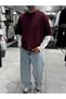 Burgundy-Sleeved, Patchwork, Slim-Fit Oversized Sweatshirt PM-206 - 5