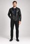 Men's stand-up collar faux leather jacket with snap buttons, zipper, and pockets. - 3