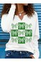 Printed Cotton-Stretch Fabric Half-V-Neck Long-Sleeve Blouse