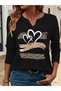 Printed Cotton-Stretch Fabric Half-V-Neck Long-Sleeve Blouse