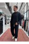 Black Corded Fabric Slim-Fit Sweatshirt with Ribbed Hem TW-7064 - 6