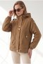 Women's Camel Hooded Short Trench Coat with Ruffle Detail TRC-00000018 - 5