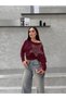 Women's Burgundy Drop-Shoulder Blouse with Rhinestones and Batwing Sleeves FRV0235 - 3