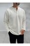 Ecru Button-Front Corded Fabric Lightweight Sweatshirt MRK-2872 - 3