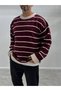 Oversized Striped Sweater with Burgundy Badge SW-6003 - 2