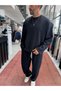 Black Corded Fabric Slim-Fit Sweatshirt with Ribbed Hem TW-7064 - 3