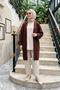 Cardigan with Stone-Embellished Sleeve Details and Button Details 260912 Dark Brown - 2