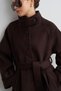 Long, Mock Neck Cashmere Melton Coat, Brown - 5