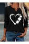Printed Cotton-Stretch Fabric Half-V-Neck Long-Sleeve Blouse