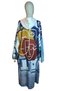 Women's Oversized Denim Jacket / Parka with Paneled Blue Jeans, Typographic Print, and Tasseled Zipper - 4