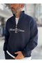 Navy Blue Half-Zip Marithe Print Sweatshirt PM-079 - 4
