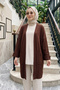 Cardigan with Stone-Embellished Sleeve Details and Button Details 260912 Dark Brown - 4