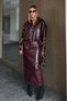 Burgundy Shiny Leather Jacket and Skirt Set - 1151 - 5