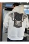 White Back-Printed Hooded Sweatshirt with Clock Design SW-5254 - 2
