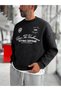 Siyah Nothing Baskılı Yıkamalı Sweatshirt HM