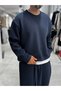 Navy Blue Knit Basic Sweatshirt HM- - 2