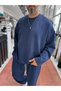 Navy Blue Corded Fabric Slim-Fit Sweatshirt TW-7064 - 3