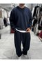 Navy Blue Knit Basic Sweatshirt HM- - 7