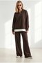 Women's Bitter Coffee Striped Detail Drapey Top and Bottom Set TKM-19000531 - 6