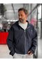 Navy Blue Waffle-Knit Hooded Sweatshirt with Zipper HM-0012 - 2
