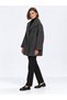 Anthracite Women's Oversized Double-Breasted Short Coat with Wrap Neckline - 3