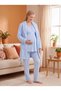 New Season Blue Shawl Collar Fleece Winter Robe, Nursing-Friendly Design, Long-Sleeved Maternity and Postpartum Robe and Pajama Set - 2