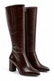 Culina Women's Brown Pointed Toe Thick Heel Side-Zip Closure Knee-High Leather Boots, 7.5 cm Heel