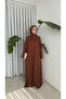 BUTTONED CHIFFON ABAYA - BROWN - 3