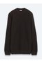Brown Crew-Neck Micro-Wool Blend Knit Sweater