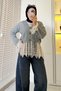 Premium Lace-Detailed, Ruched-Sleeve Knit Cardigan - Light Gray - 3