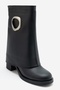 YALE Black Leather Buckled Women's Thick Heel Boots - 6