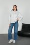 Women's Oversized Hooded Sweatshirt with Stone Embellishments and Star Print - 4