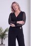 Women's Plus Size Chiffon-Sleeve V-Neck Woven Jumpsuit with Gold Accents, Black, Brown - 6