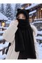 Hooded Balaclava, Plush Beanie and Scarf for Women, Welsoft Fleece Neck Warmer and Scarf, Windproof Earflap Hat, Black - 3