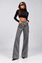 Denim Palazzo Pants with a Belted Waist and Front Detail