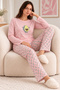 Women's Premium Modal Jersey Pajama Set—100% Cotton, Soft-Textured, Long-Sleeved, Printed Pattern, Top and Bottom Set, 2-Piece Set
