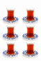 Royal Blue 6-Person Glass Tea Cup and Porcelain Tea Plate Set 12 Pieces - 5