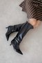 Stam Women's Belt Detail Wrinkled Leather Boots, Black - 3