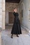 40812 Black Velvet Embroidered Belted Dress - 3