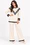 Women's Two-Piece Set with a Crew Neck Featuring Lace Details on the Front and Sleeve Ends, Paired with Corded Fabric Knit Pants