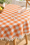 Round Tablecloth with Gingham Pattern and Pom-Pom Accents – Liquid-Resistant, Stain Resistant, Durable Duck Fabric, Various Size Options - 2