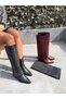 Genuine Leather Block Heel Snap-On Boots with Studded Detail and Turn-Up Cuffs - 4