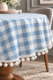 Round Tablecloth with Gingham Pattern and Pom-Pom Accents – Liquid-Resistant, Stain Resistant, Durable Duck Fabric, Various Size Options - 5